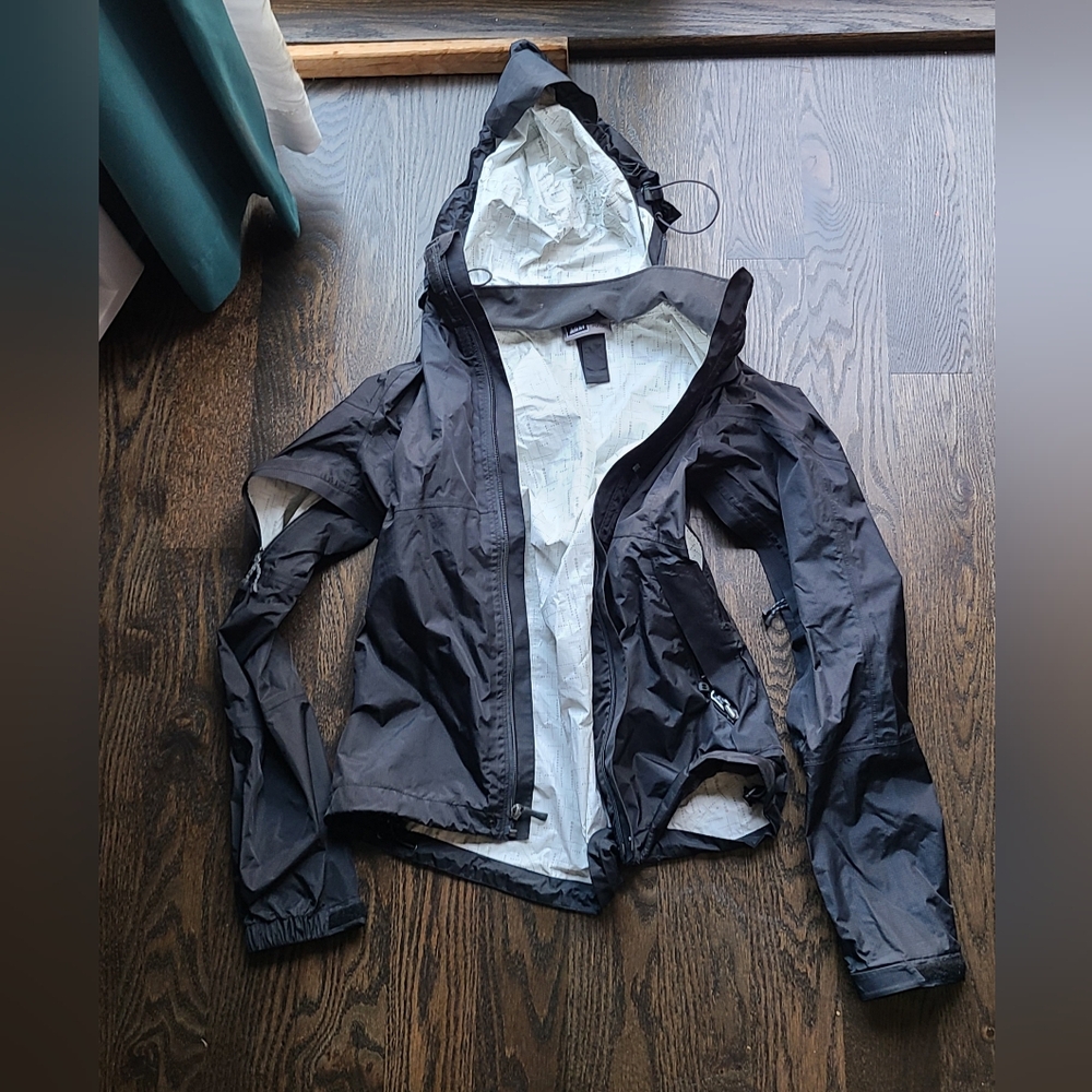 Black REI women's raincoat, black